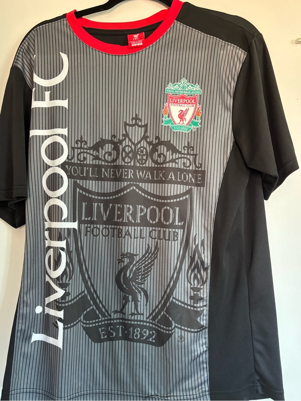 Liverpool Men’s Black, Gray & Red Graphic Football Jersey